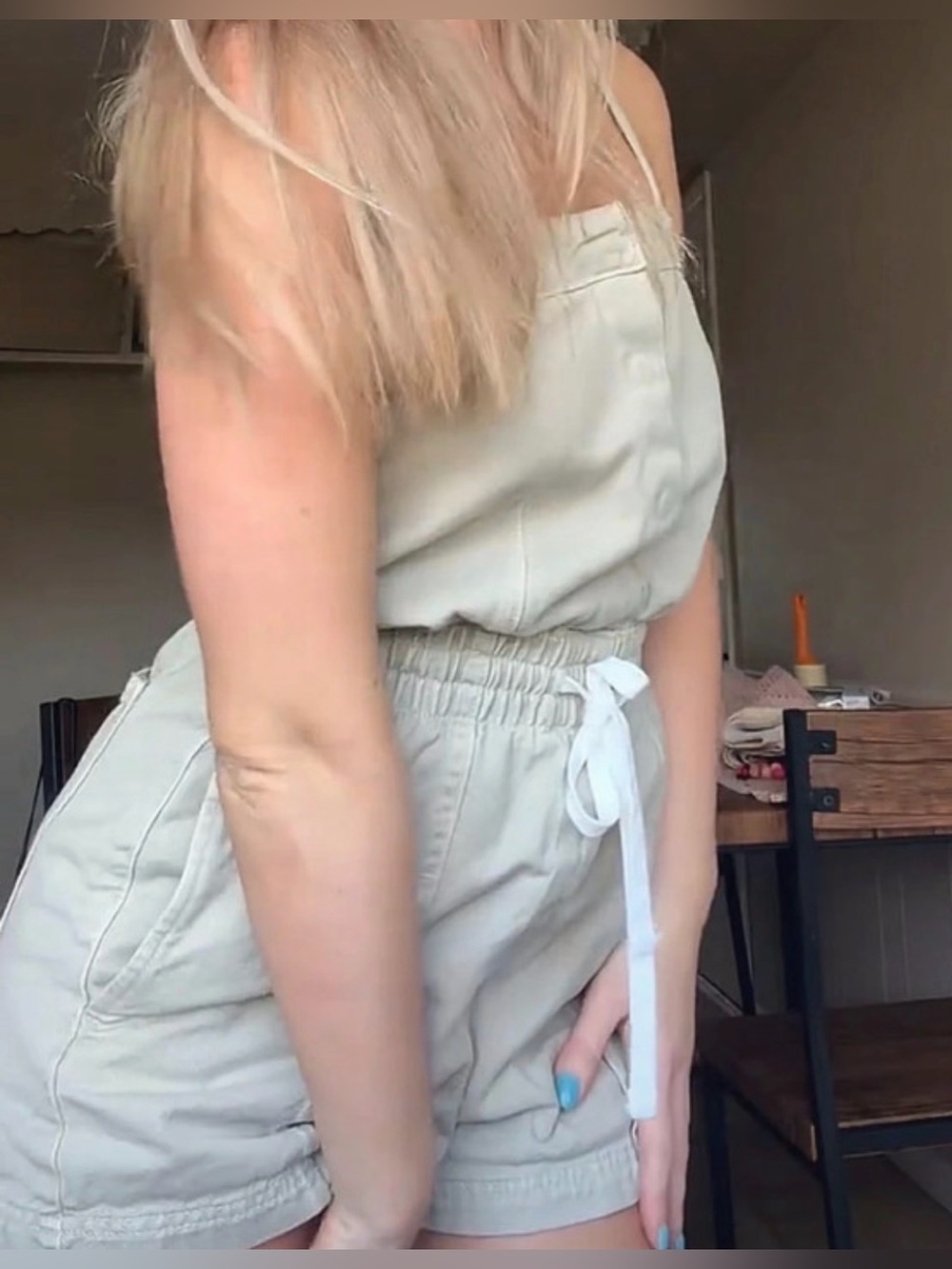 Universal Thread Cream Tie-Waist Jean Romper
